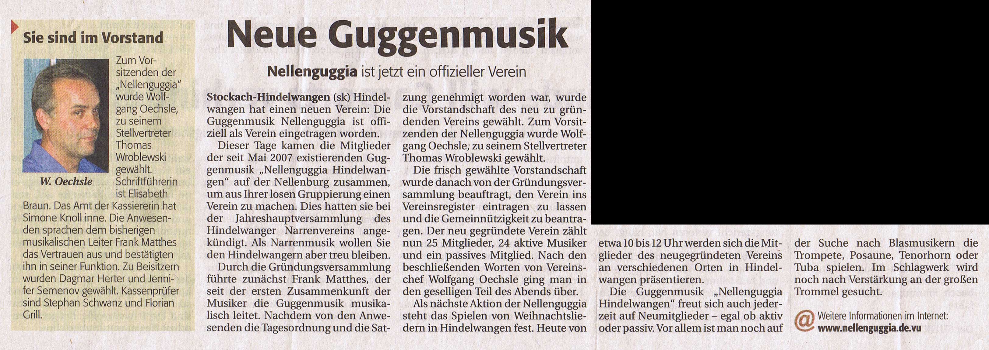 Neue Guggenmusik (Südkurier vom 24. 12. 2008)