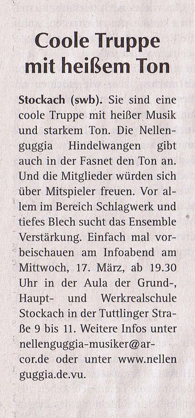 Coole Truppe mit heißem Ton
(Wochenblatt vom 17. 03. 2010)