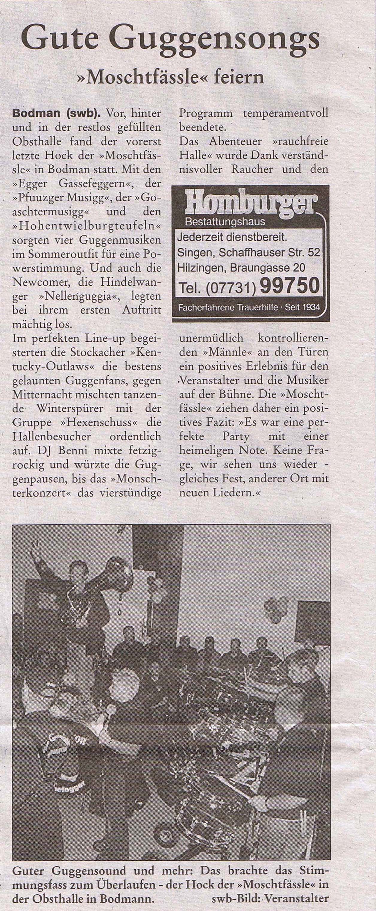 Guggehock der Moschtfässle 2007 in Bodman
(Wochenblatt vom 17. 10. 2007)