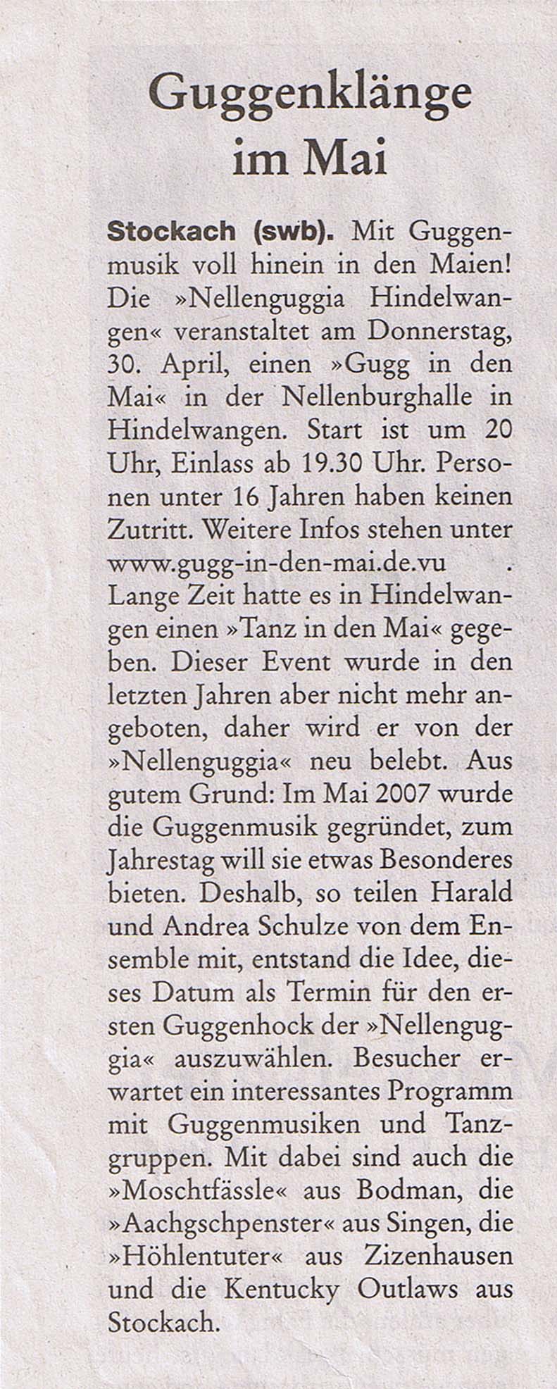 Guggenklänge im Mai
(Wochenblatt vom 29. 04. 2009)